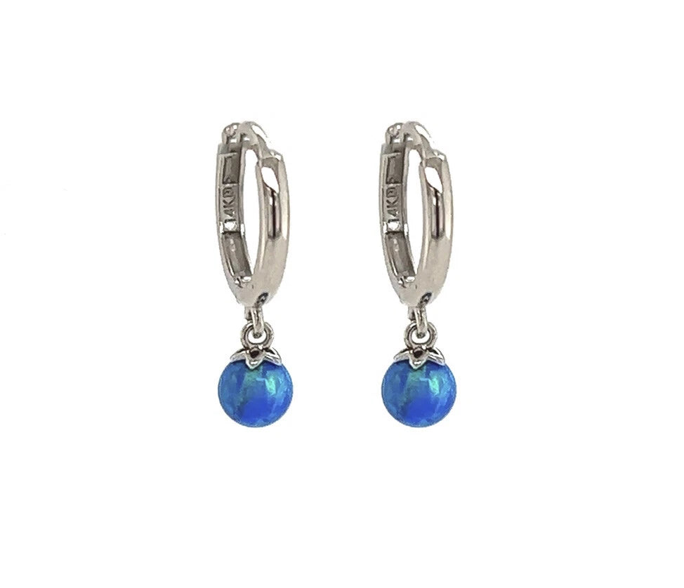 14k Yellow / White Gold Opal Huggie Dangle Earrings