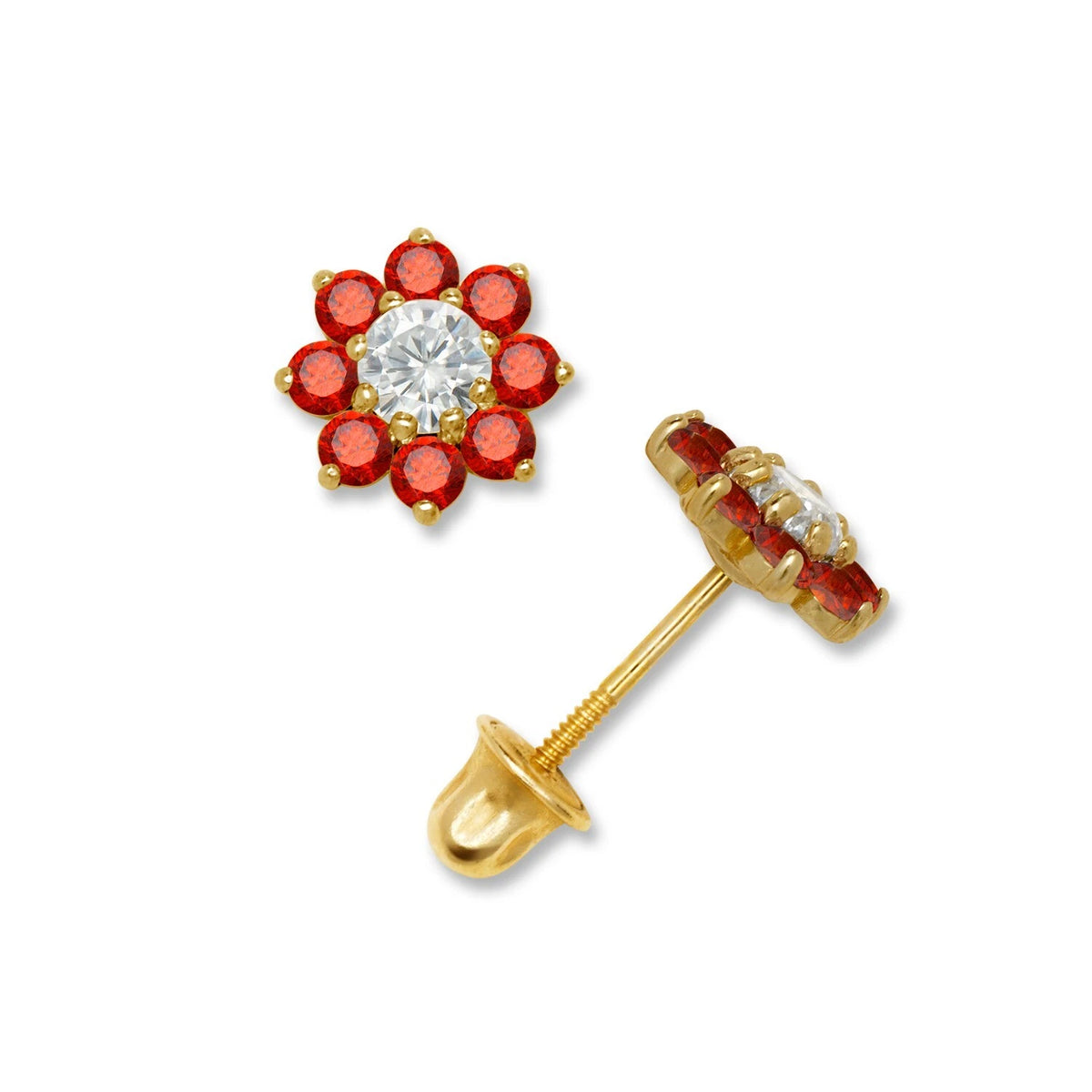 14K Yellow & White Gold Small Beautiful CZ Flower Stud Earrings for Girls