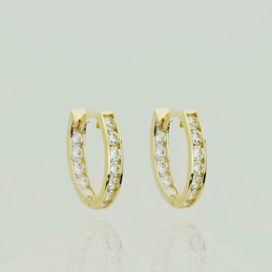 14k Yellow and White Gold Oval CZ Huggie Hoop Earrings