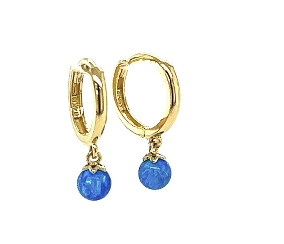 14k Yellow / White Gold Opal Huggie Dangle Earrings