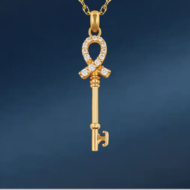 14k Yellow & white Gold Fancy Key Pendant For Women Jewelry