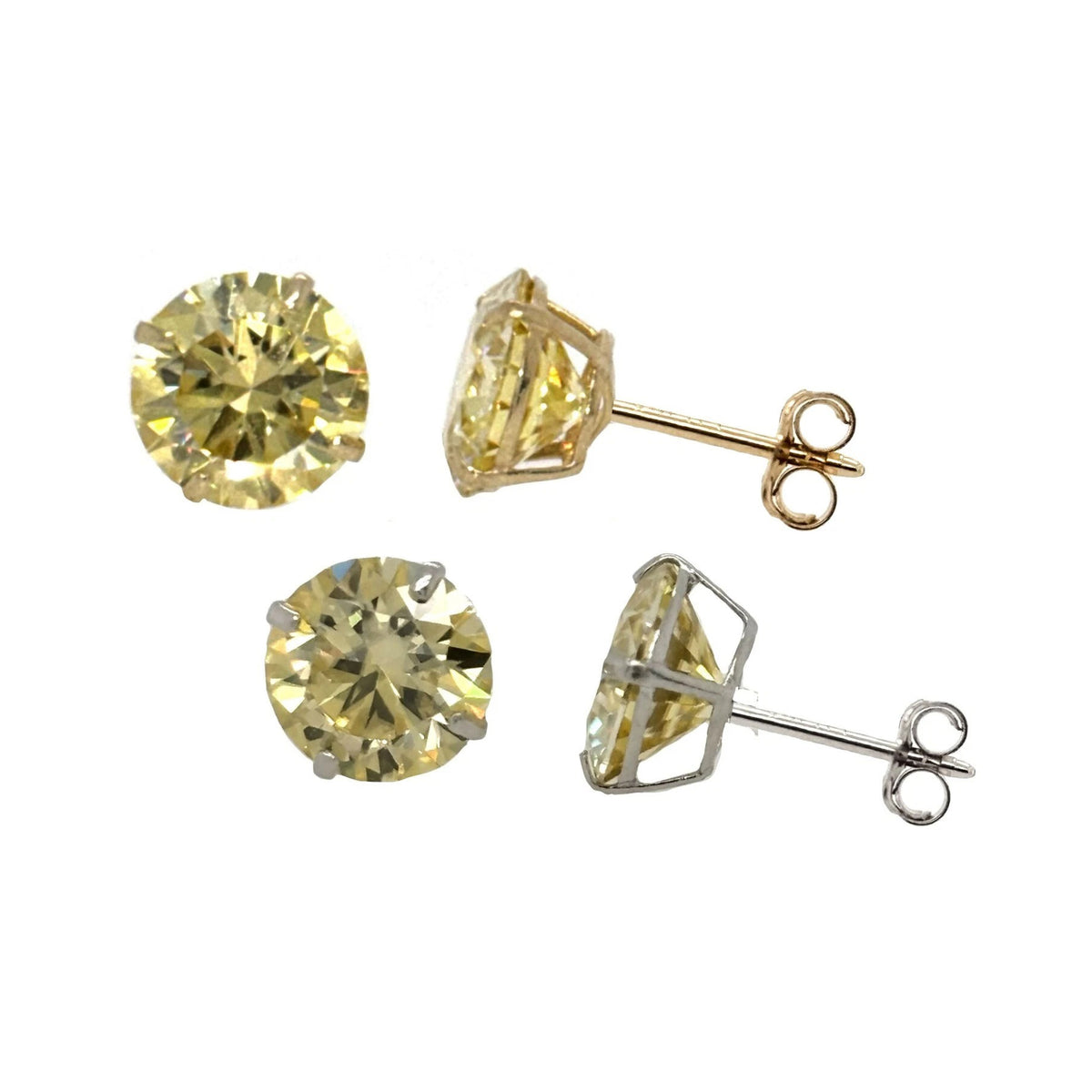 14K Gold GRA Certified D-VVS1 Lemon Yellow Moissanite Push Back Studs Earrings