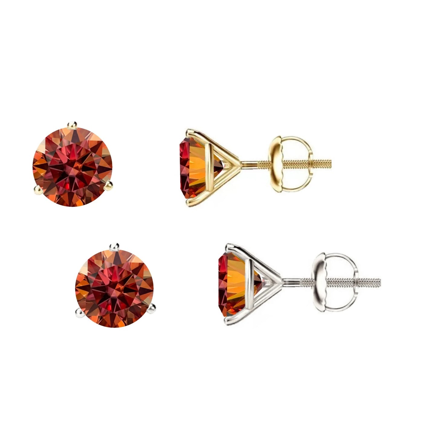 14K Gold GRA CertifiedD-VVS1 Watermelon Red Moissanite Screw Back Stud Earrings