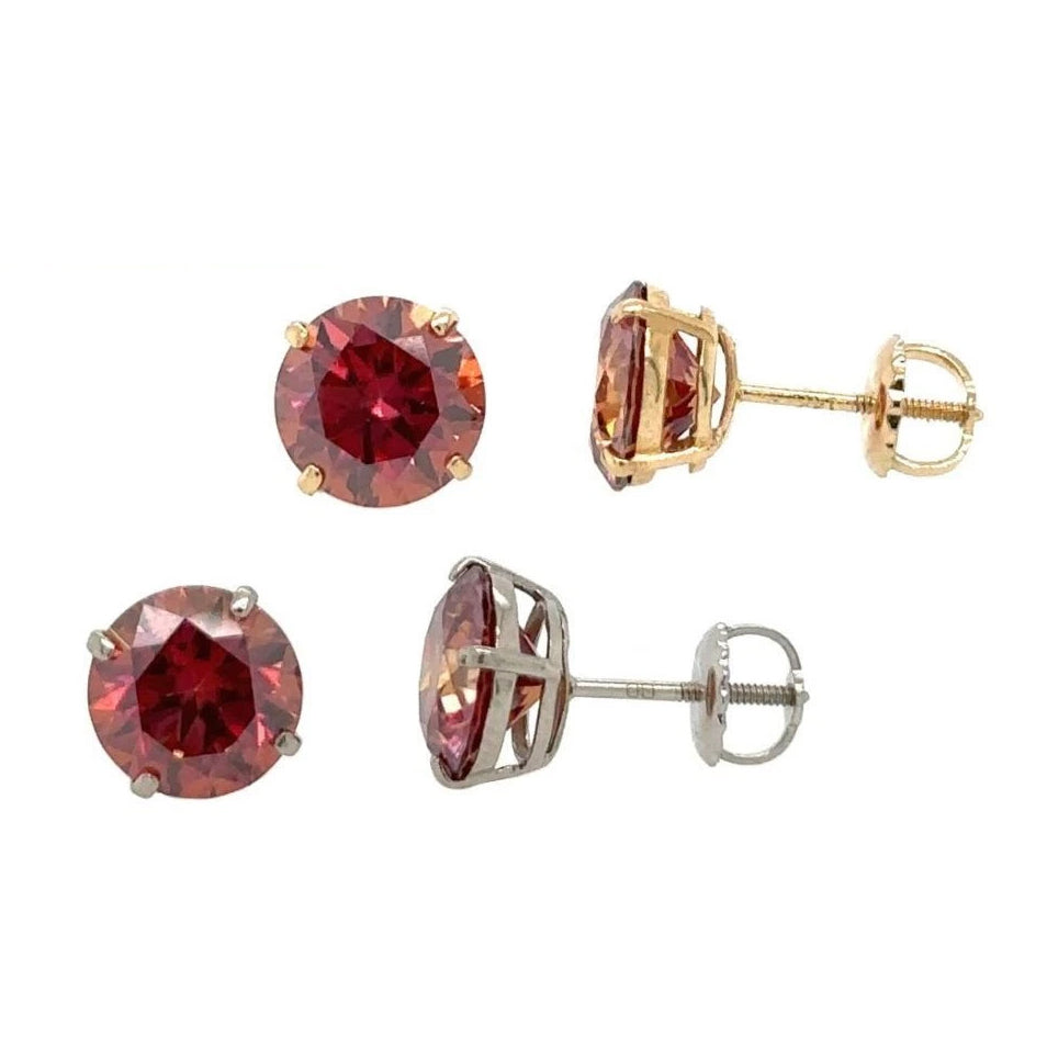 14K Gold GRA Certified D-VVS1 Watermelon Red Moissanite Screw Back Studs Earrings
