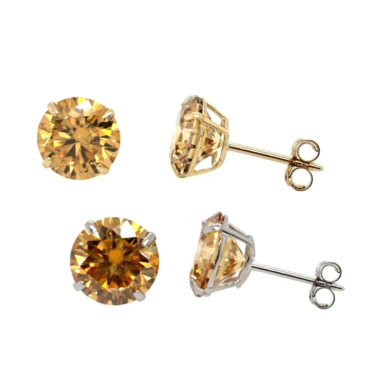 14K Gold Certified GRA D-VVS1 Round Champagne Moissanite Push Back Studs Earrings