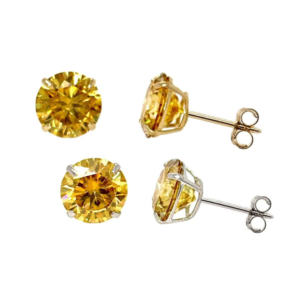 14K Gold GRA Certified D-VVS1 Round Yellow Moissanite Push Back Studs Earrings