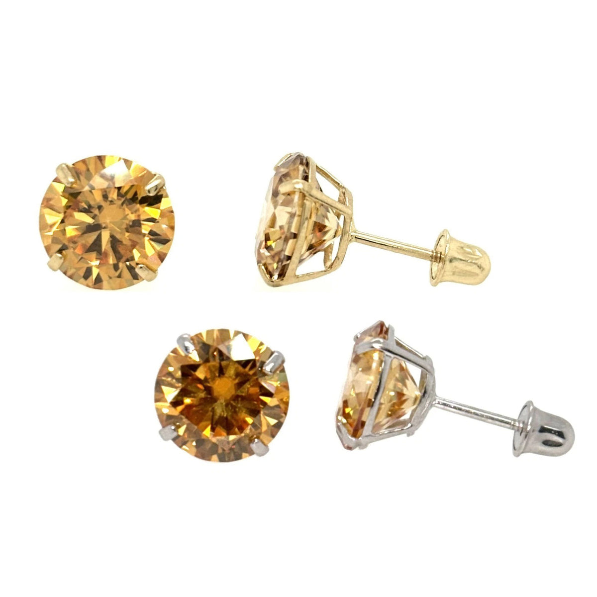 14K Gold GRA Certified D-VVS1 Round Champagne Moissanite ScrewBack Studs Earrings