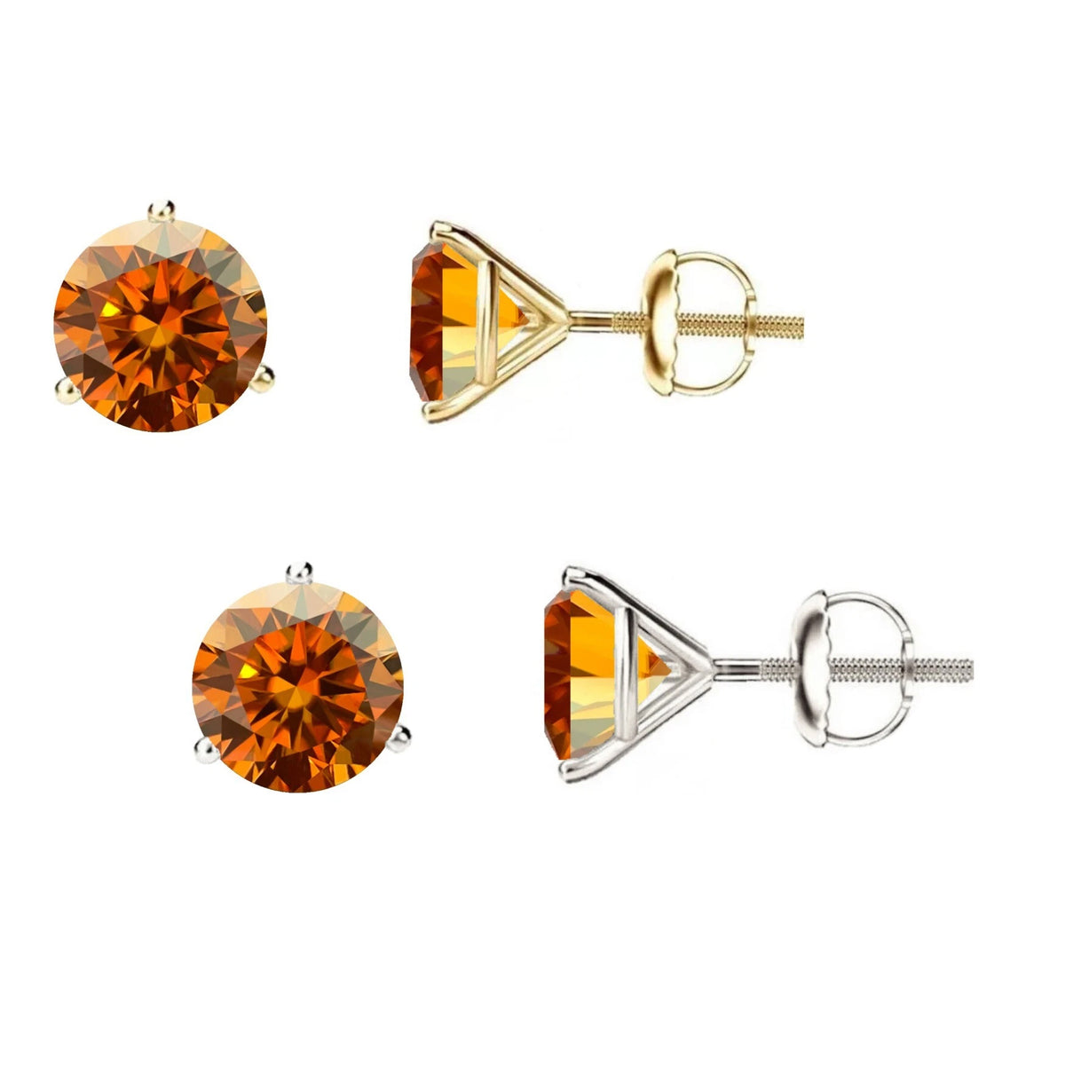 14K Gold GRA CertifiedD-VVS1 Orange Moissanite Screw Back Stud Earrings
