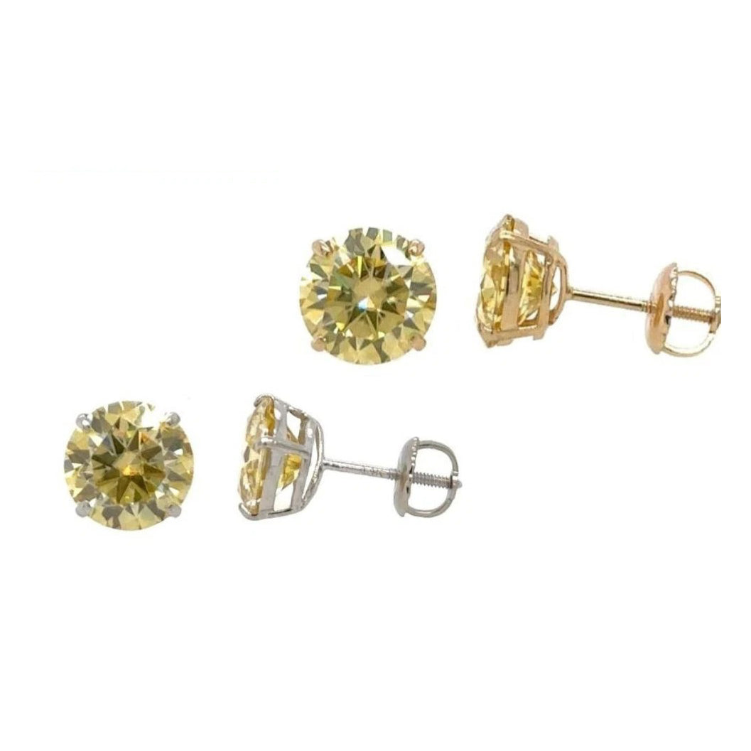 14K Gold GRA Certified D-VVS1 Lemon Yellow Moissanite Screw Back Studs Earrings