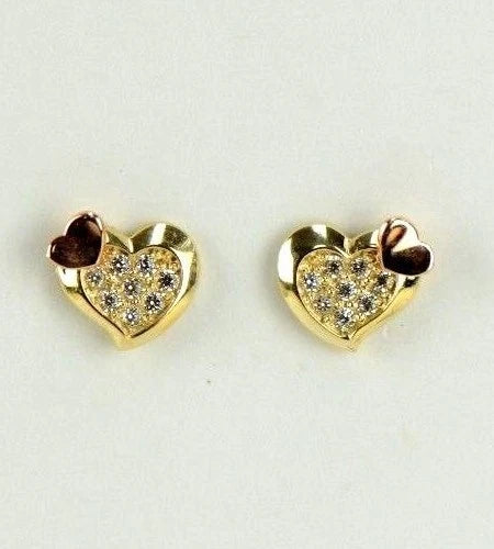14K White Yellow Gold Heart Shape Cubic Zirconia Stud Earrings