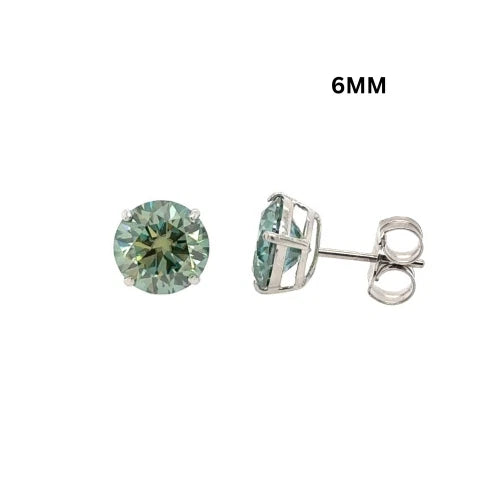 14K Gold GRA Certified D-VVS1 Round Green Moissanite PushBack Studs Earrings