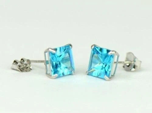14k White Gold Solid Square Princess Cut Birthstone 6MM CZ Stud Earrings