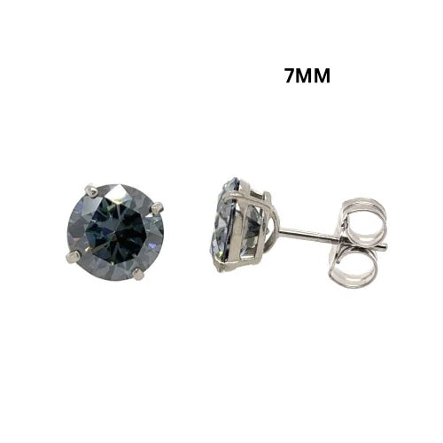 14K Gold GRA Certified D-VVS1 Round Gray Moissanite PushBack Studs Earrings