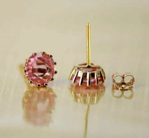 14k Solid Yellow Gold 6mm Round Birthstone Push Back Earrings
