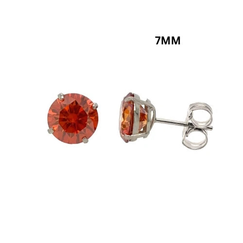 14K Gold GRA Certified D-VVS1 Round Orange Moissanite PushBack Studs Earrings