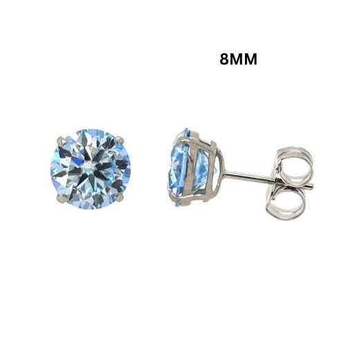 14K Gold GRA Certified D-VVS1 Round Ocean Blue Moissanite PushBack Stud Earrings