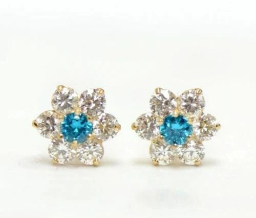 14k White Gold Flower Stud CZ Earrings screw back