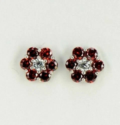 14k White Gold Flower Stud Earrings with Screw Back