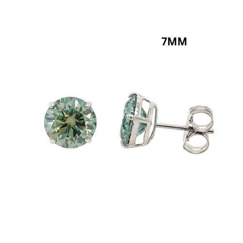 14K Gold GRA Certified D-VVS1 Round Green Moissanite PushBack Studs Earrings