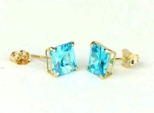 14k Yellow Gold Solid Square Princess Cut Birthstone 6MM CZ Stud Earrings