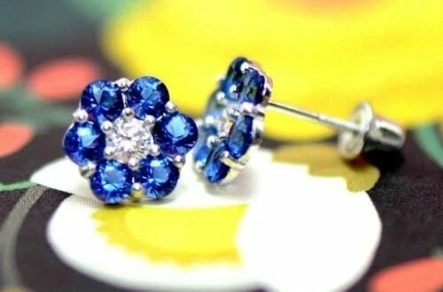 14k White Gold Flower Stud Earrings with Screw Back