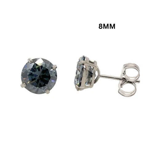 14K Gold GRA Certified D-VVS1 Round Gray Moissanite PushBack Studs Earrings