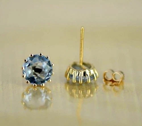 14k Solid Yellow Gold 6mm Round Birthstone Push Back Earrings