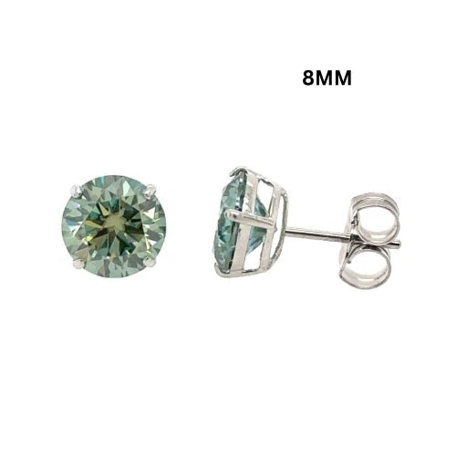 14K Gold GRA Certified D-VVS1 Round Green Moissanite PushBack Studs Earrings