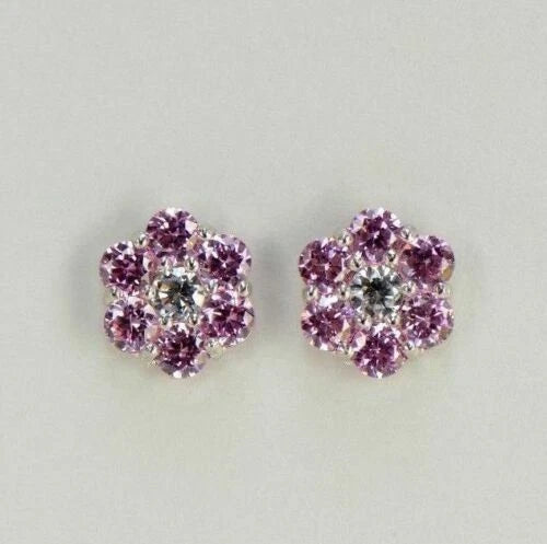 14k White Gold Flower Stud Earrings with Screw Back