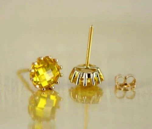 14k Solid Yellow Gold 6mm Round Birthstone Push Back Earrings