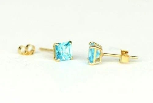 14k Yellow Gold Solid Square Princess Cut Birthstone 4MM CZ Stud Earrings