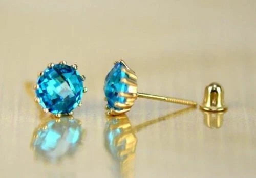 14k Solid Yellow Gold 6mm Round Birthstone Screw Back Earrings for Women
