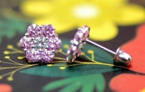 14k White Gold Flower Stud Earrings with Screw Back