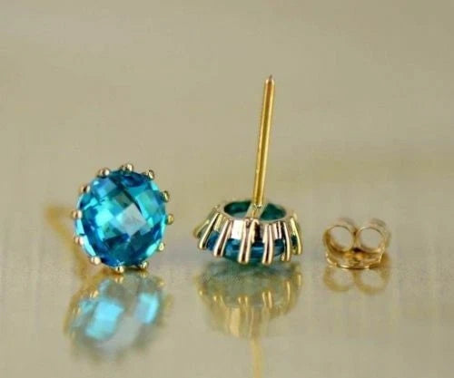 14k Solid Yellow Gold 6mm Round Birthstone Push Back Earrings