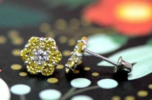 14k White Gold Flower Stud Earrings with Screw Back