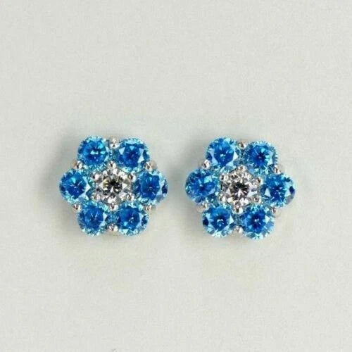 14k White Gold Flower Stud Earrings with Screw Back