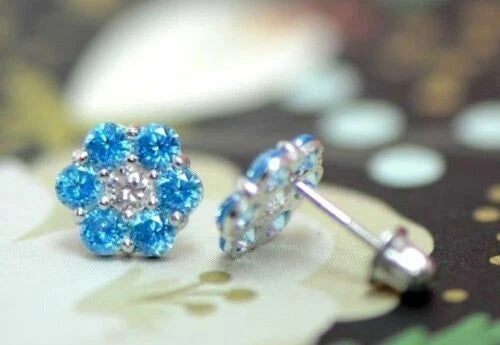 14k White Gold Flower Stud Earrings with Screw Back