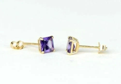 14k Yellow Gold Solid Square Princess Cut Birthstone 4MM CZ Stud Earrings