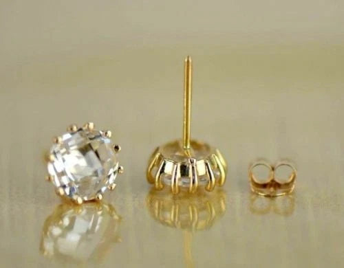 14k Solid Yellow Gold 6mm Round Birthstone Push Back Earrings