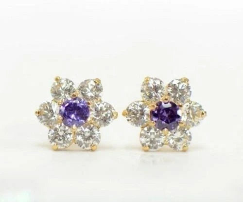 14k White Gold Flower Stud CZ Earrings screw back