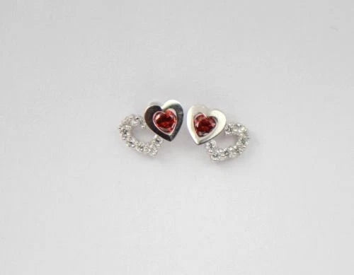 14K White Gold Double Heart Earrings