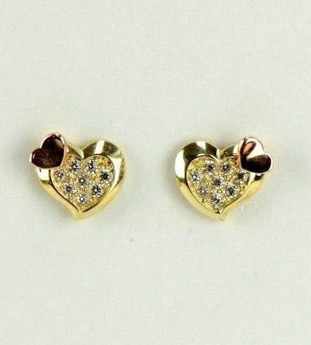 14K White Yellow Gold Heart Shape Cubic Zirconia Stud Earrings
