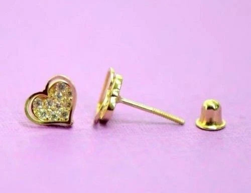 14K White Yellow Gold Heart Shape CZ Stud Earrings
