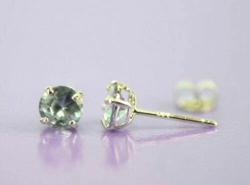 14K Solid White Gold 4mm Round Birthstone Stud Earrings with Push Back