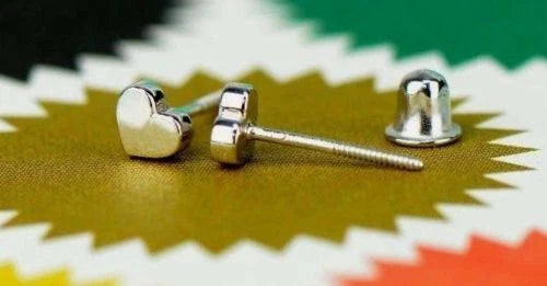 14K Solid White Yellow Gold Metal Heart Shape Stud Earrings