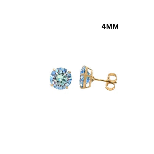 14K Gold GRA Certified D-VVS1 Round Ocean Blue Moissanite PushBack Stud Earrings