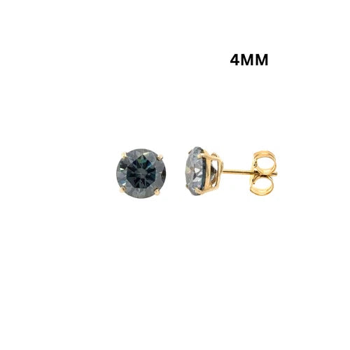 14K Gold GRA Certified D-VVS1 Round Gray Moissanite PushBack Studs Earrings