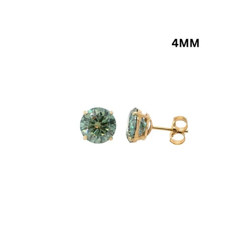 14K Gold GRA Certified D-VVS1 Round Green Moissanite PushBack Studs Earrings