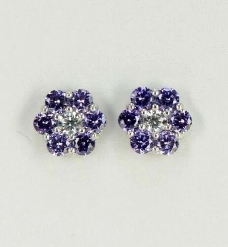 14k White Gold Flower Stud Earrings with Screw Back