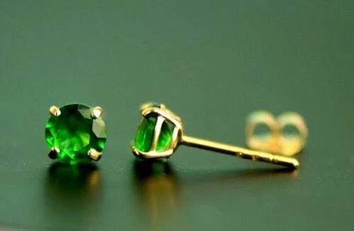 14K Yellow Gold 4mm Round Shaped Birthstone Stud Push Back Earrings for Women